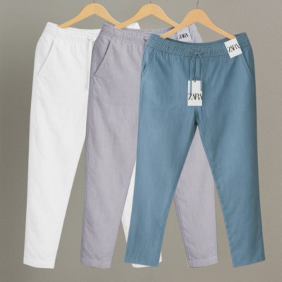 3 Pcs Combo Premium cotton trouser for Men (White, Ash & Sky)