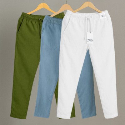 3 Pcs Combo Premium cotton trouser for Men (Olive, Sky & White)