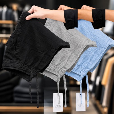 3 Pcs combo Most Demandable cotton trouser for Men (Black, Ash & Sky)