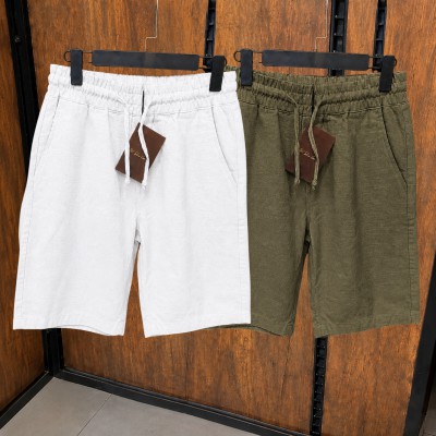 2 Pcs Combo Summer Comfortable REMI Cotton Shorts (White & Olive)