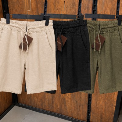 3 Pcs Combo Summer Comfortable REMI Cotton Shorts (Biscuit, Black & Olive)
