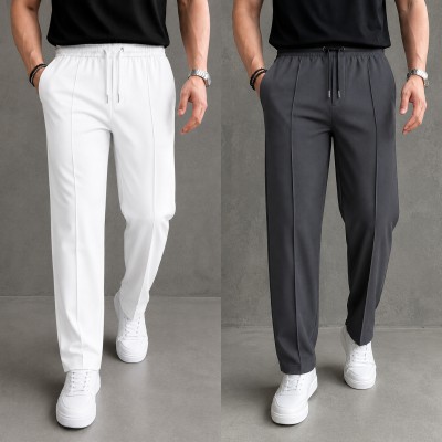 2 Pcs Most Trending Formal Pant Cutting Trouser (White, Ash)