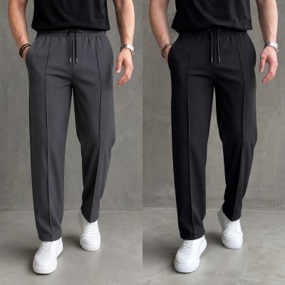 2 Pcs Most Trending Formal Pant Cutting Trouser (Ash, Black)