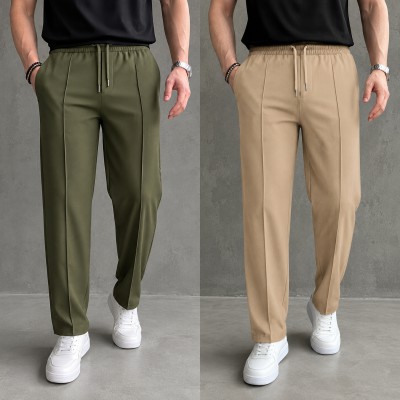 2 Pcs Most Trending Formal Pant Cutting Trouser (Olive, Biscuit)