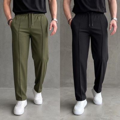 2 Pcs Most Trending Formal Pant Cutting Trouser (Olive, Black)