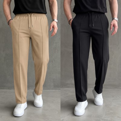 2 Pcs Most Trending Formal Pant Cutting Trouser (Biscuit, Black)