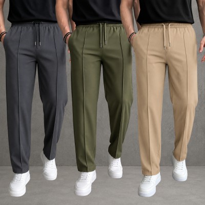 3 Pcs Most Trending Formal Pant Cutting Trouser (Ash, Olive & Biscuit)