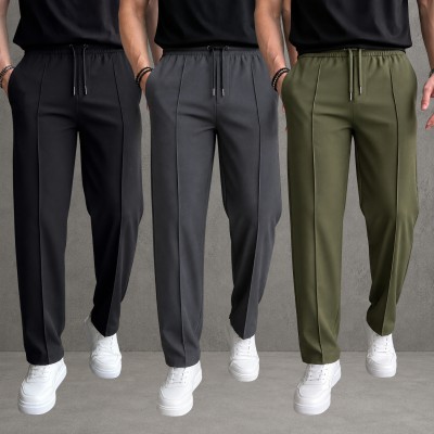 3 Pcs Most Trending Formal Pant Cutting Trouser (Black, Ash & Olive)