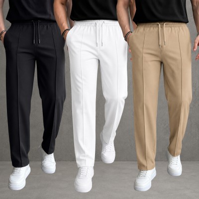 3 Pcs Most Trending Formal Pant Cutting Trouser (Black, White & Biscuit)