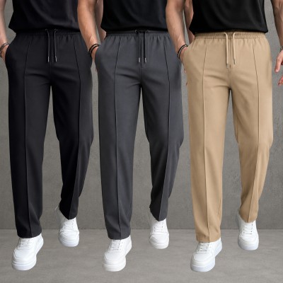 3 Pcs Most Trending Formal Pant Cutting Trouser (Black, Ash & Biscuit)