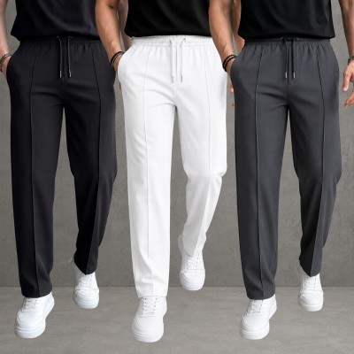 3 Pcs Most Trending Formal Pant Cutting Trouser (Black, White & Ash)